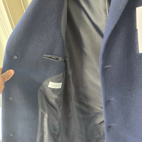 $395 Calvin Klein Long Coat 40 Mens Prosper Blue Wool Blend Heavy Old Money New - Picture 10 of 14